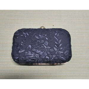 Free People Chi Chi London Navy Blue Embroidered Clutch Purse Metal NWOT